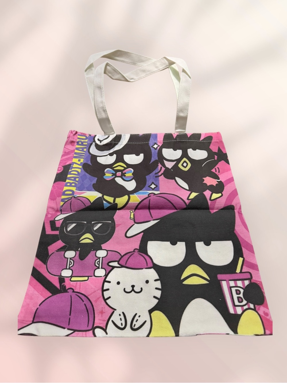 Pink Character Print Canvas Tote Bag - Cute Cartoon Design
